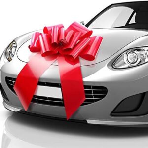 Mifflin-USA Big Car Bow (Matte Red, 23 inch) Gift Bow, Giant Bow for Car, Birthday Bow, Huge Car Bow, Big Red Bow, Christmas Bow, Gift Wrapping, Big Gift Bow for Car Decor with 2 Suction Cups