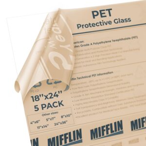 Mifflin Flexible Clear Plastic Sheet (18x24 x 0.03 inch, 5 PK), ATR-Processed Transparent Plexiglass, Lightweight & Thin, Poster Frame Glass Replacement, General Household Use, Easy Cut