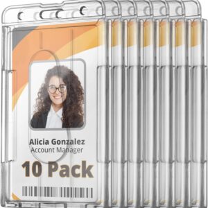 Mifflin Rigid ID Name Badge Holders (Clear, Vertical 3.35x2.1 inch, 10 Pack), Heavy-Duty Hard PC Plastic Identification Card Protectors, Transparent Tag w/ 2 Slots