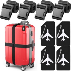 Luggage Straps w/Name Tags (Black, 73.6" Long, 2 Inches Wide, 4 Pack), Adjustable Nylon Belt for Travel Suitcases & Bags by Mifflin-USA