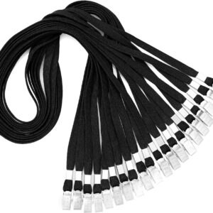 Mifflin-USA Bulk Flat Lanyards w/Two Bulldog Clips (Black, 39 Inch, 50 Pack) Comfortable Neck Straps for ID Badges + Convenient Hooks for Face Mask & Card Holders