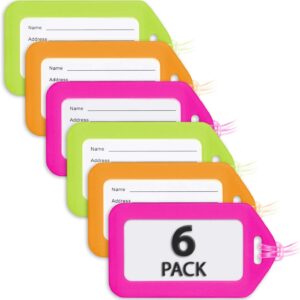 Mifflin-USA Luggage Tags (Neon, 6 PK), Bag Tag for Baggage, Suitcase Tags Bulk