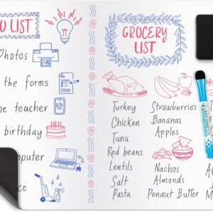 Mifflin-USA Magnetic Dry Erase White Board Sheet for Fridge (19x13''), Stain-Resistant Refrigerator Whiteboard Organizer, Kitchen Planner Board w/ 3 Fine-Tipped Markers & Convenient Eraser