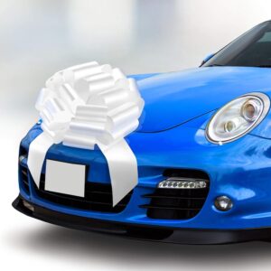 MIFFLIN-USA Big Car Bow (Matte White, 18 inch) Gift Bow, Giant Bow for Car, Birthday Bow, Huge Car Bow, Car Bows, Big White Bow, Christmas Bow for Cars, Gift Wrapping, Big Gift Bow for Car Decor