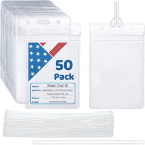 Mifflin-USA Luggage Tags with Transparent Loops (Clear, 50 Pack), Waterproof Travel Bag Identifiers with Straps, Resealable Suitcase Tag Holders