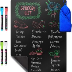 Mifflin-USA Magnetic Dry Erase Black Board Sheet for Fridge (16 x 12"), Stain-Resistant Refrigerator Blackboard Organizer, Kitchen Planner Board w/ 4 Fine-Tipped Markers & Convenient Wipe Cloth