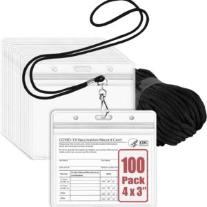 MIFFLIN Lanyard with Clear Horizontal Card Protector (Black, 4x3 Inch, 100 PK), ID Name Badge Holder with Lanyard Set